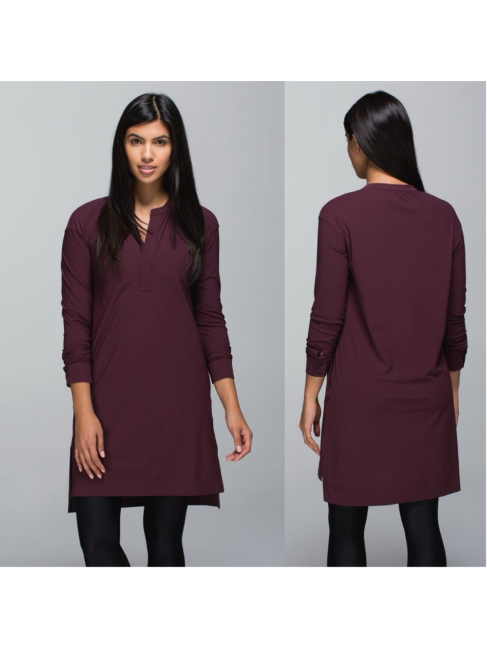 Lululemon Athleisure Long Sleeve Effortless Throw On Dress 4 Bordeaux